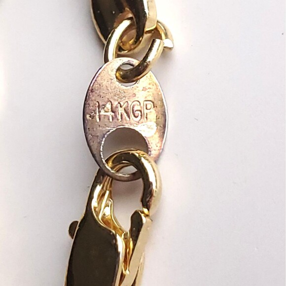 14K Gold Plated Necklace 23" 5mm Puffed Mariner 2 Tone Teardrop Ball Pendant - Picture 8 of 10